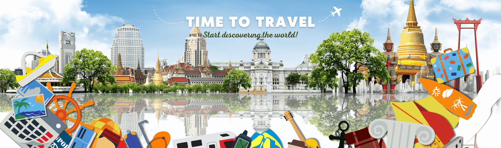 Blue And Green Illustrated Time To Travel Banner